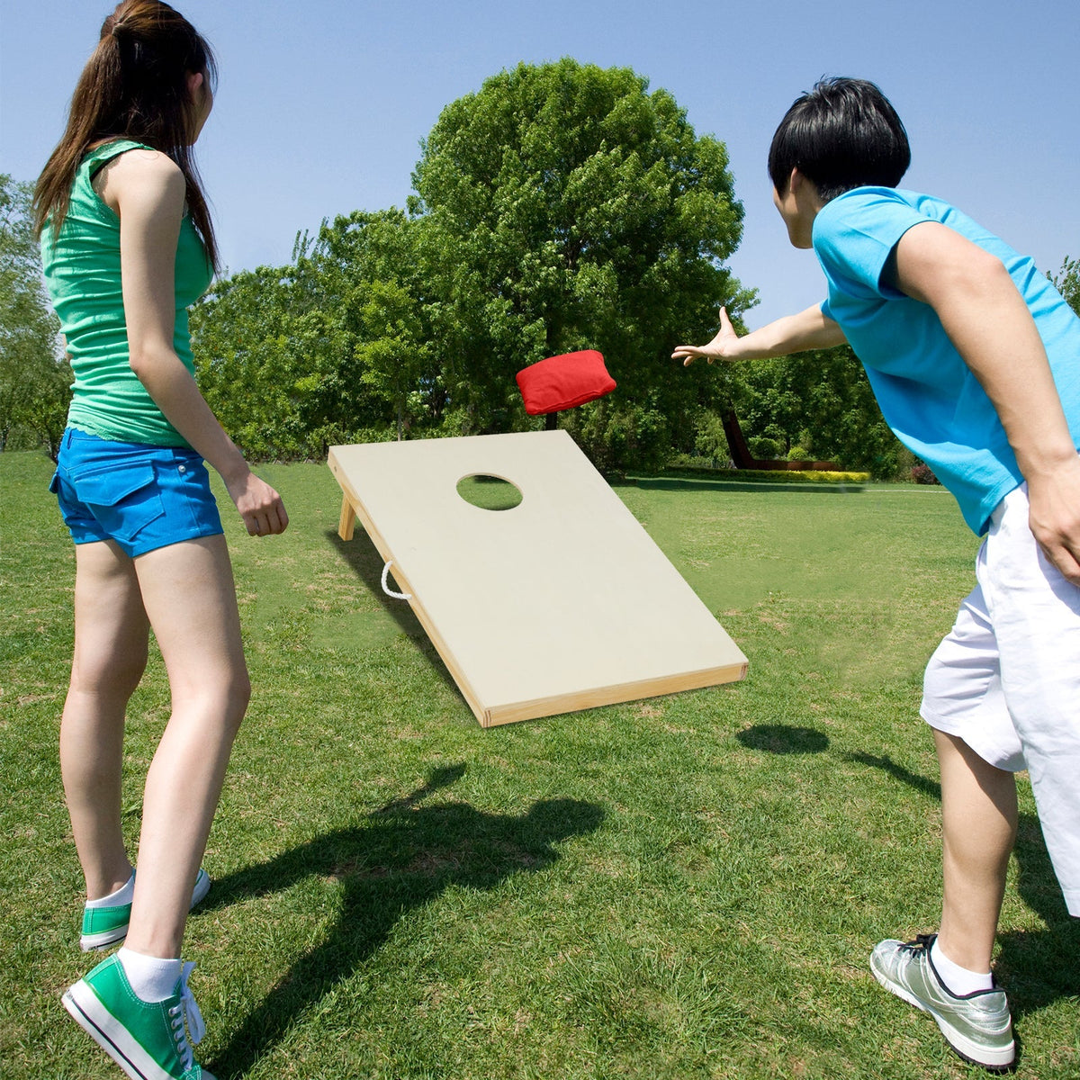 Solid Wood Cornhole Board Set Portable Corn Hole Game Board Includes 8 Bean Bags