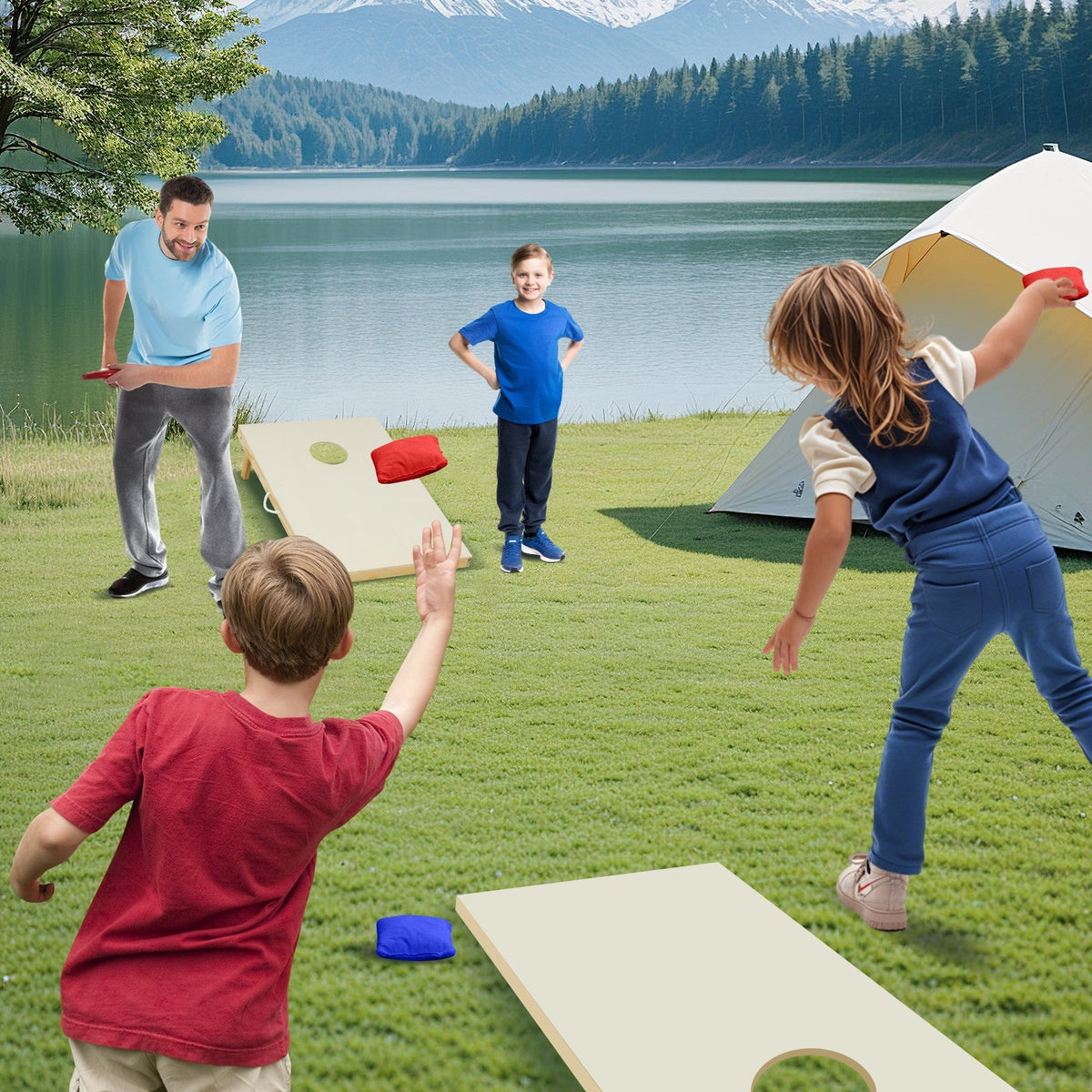 Solid Wood Cornhole Board Set Portable Corn Hole Game Board Includes 8 Bean Bags