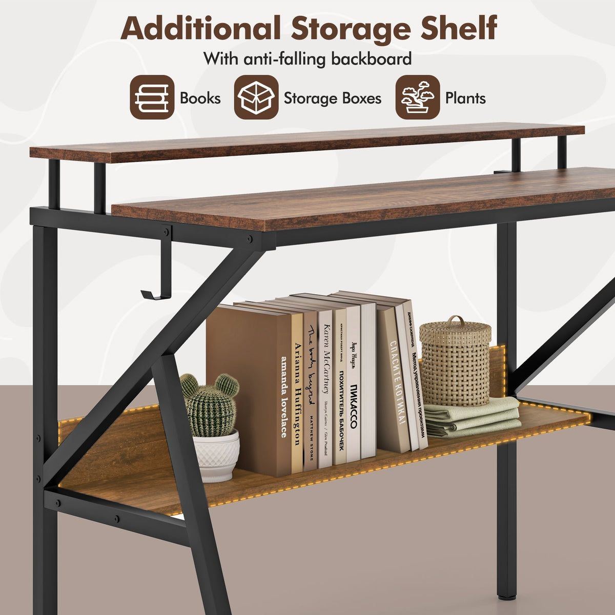 Space Saving Computer Desk with Monitor Stand and Extra Storage Shelf for Work Study