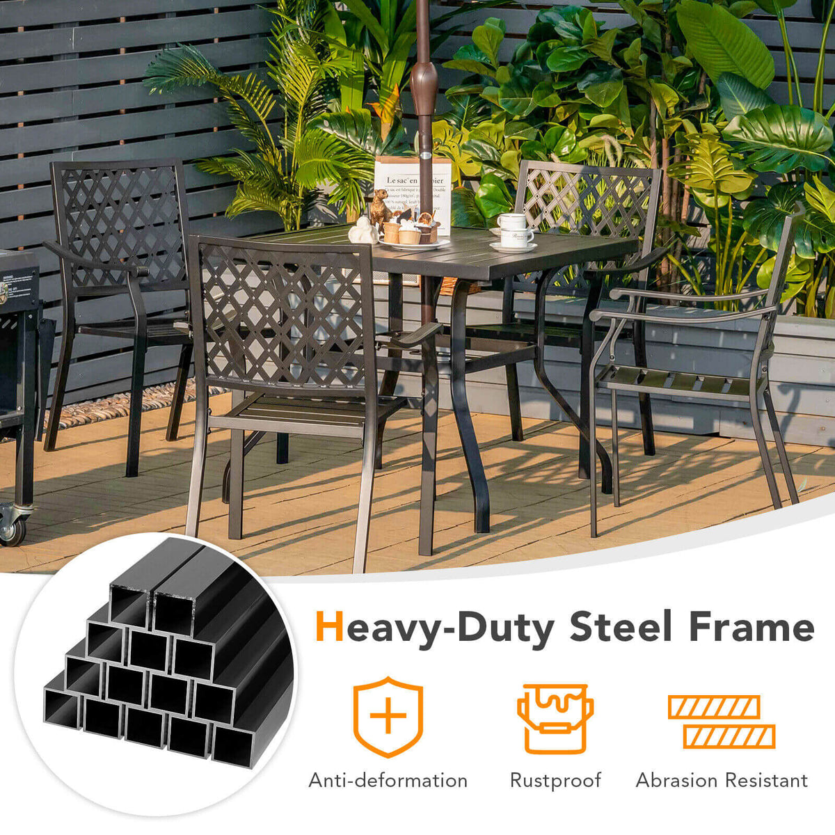 37 Inch Square Patio Dining Table with Umbrella Pole Hole