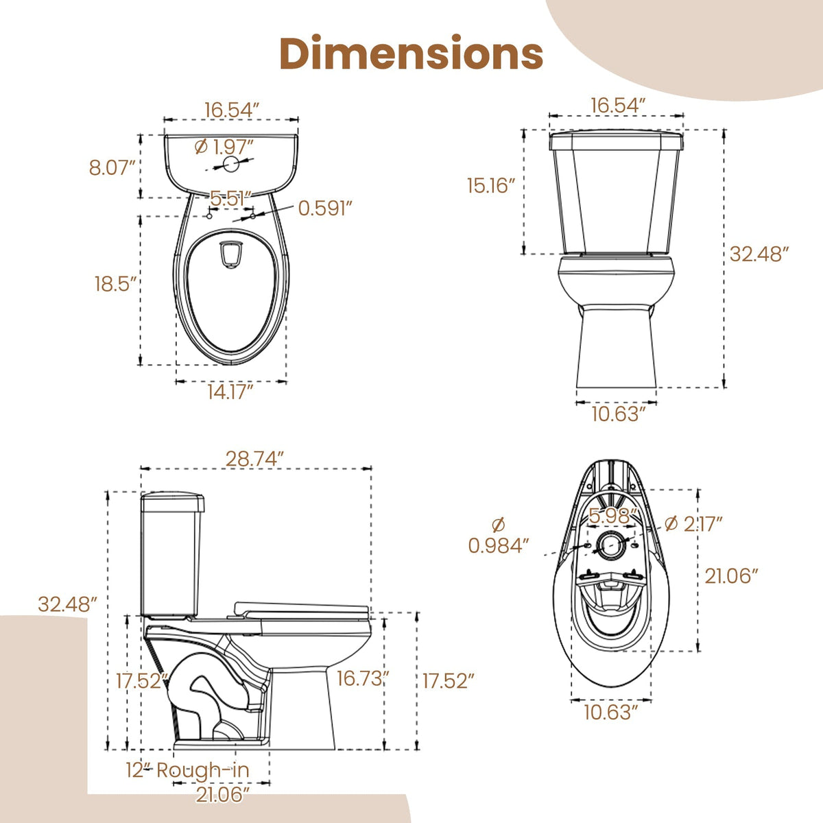 Standard Toilet with 17.5 Inch ADA Comfort Chair Height Seat
