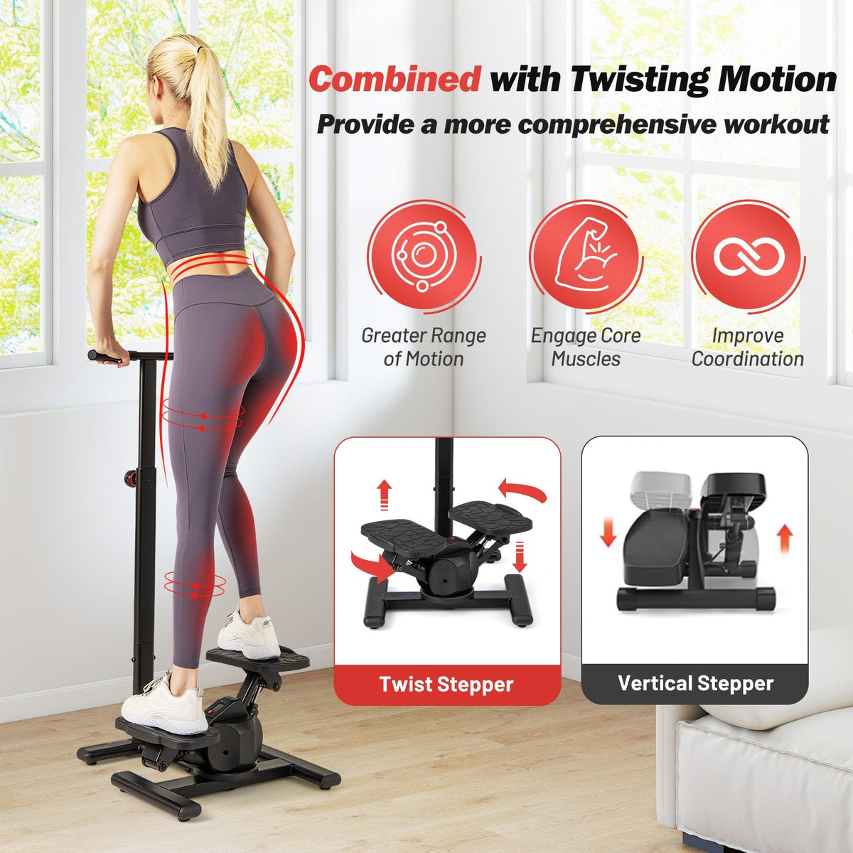 Steppers for Exercise Twist Stair Stepper Workout Equipmen-Black