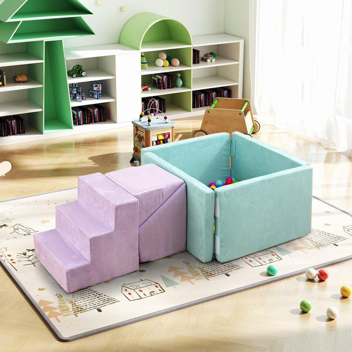Set de juego blando 3 en 1 de tela de gamuza, bloques de escalada de espuma para niños pequeños - Morado