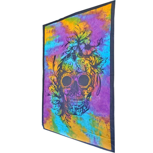 Sugar Skull Tie Dye Tapestry Cotton Floral Wall Hanging