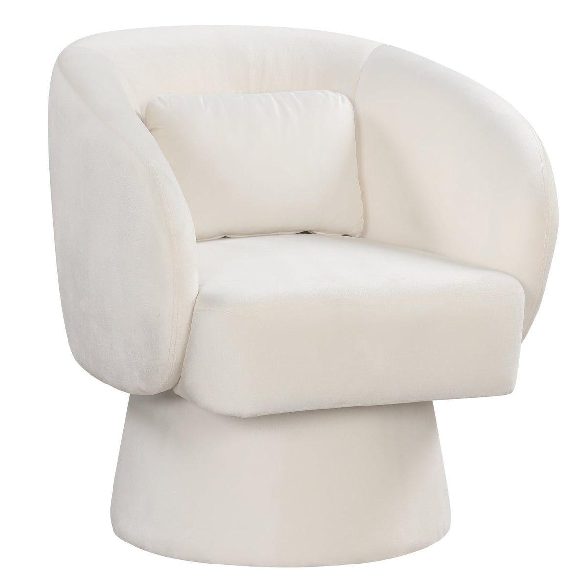 Swivel Accent Chair Upholstered Barrel Chair with Curved Back and Removable Lumbar Pillow