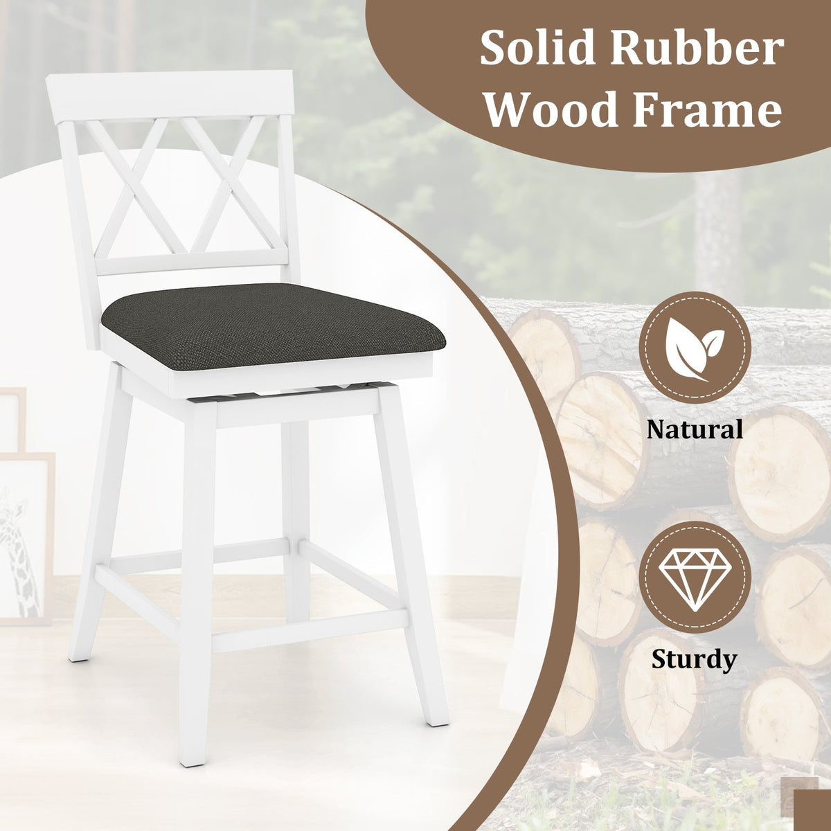 Swivel Bar Stools Set of 4 Counter Height Barstools with Backrest Upholstered Seat Cushion