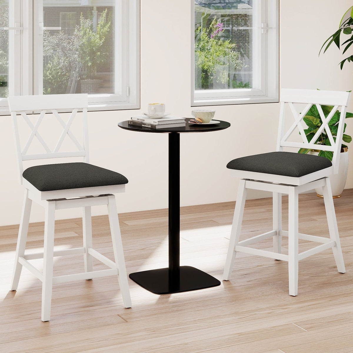 Swivel Bar Stools Set of 4 Counter Height Barstools with Backrest Upholstered Seat Cushion