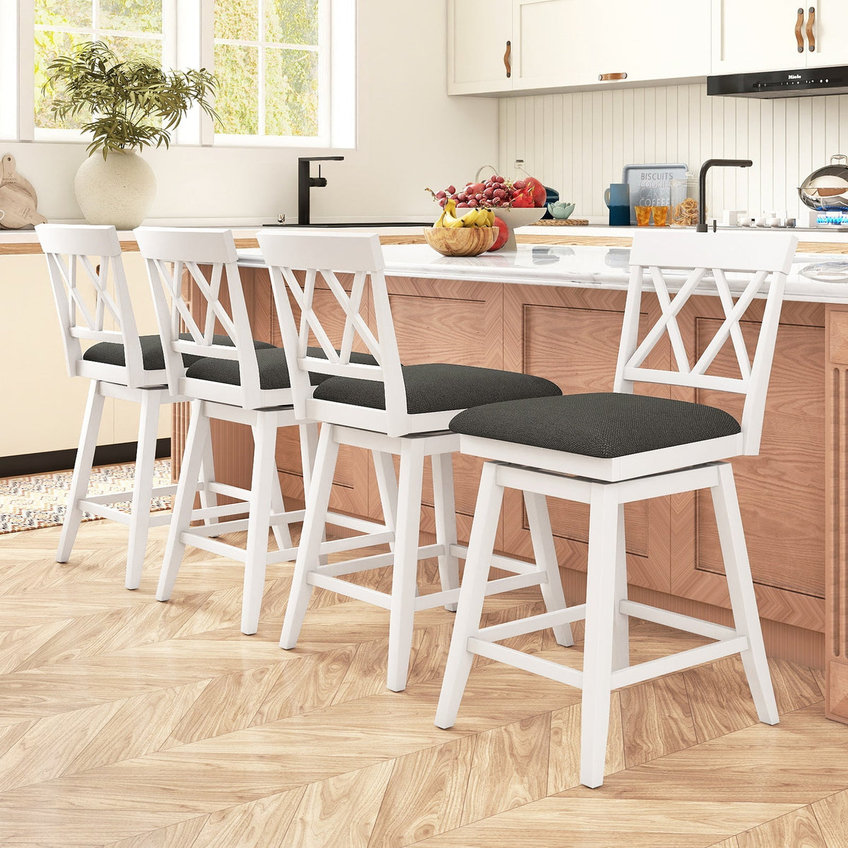 Swivel Bar Stools Set of 4 Counter Height Barstools with Backrest Upholstered Seat Cushion