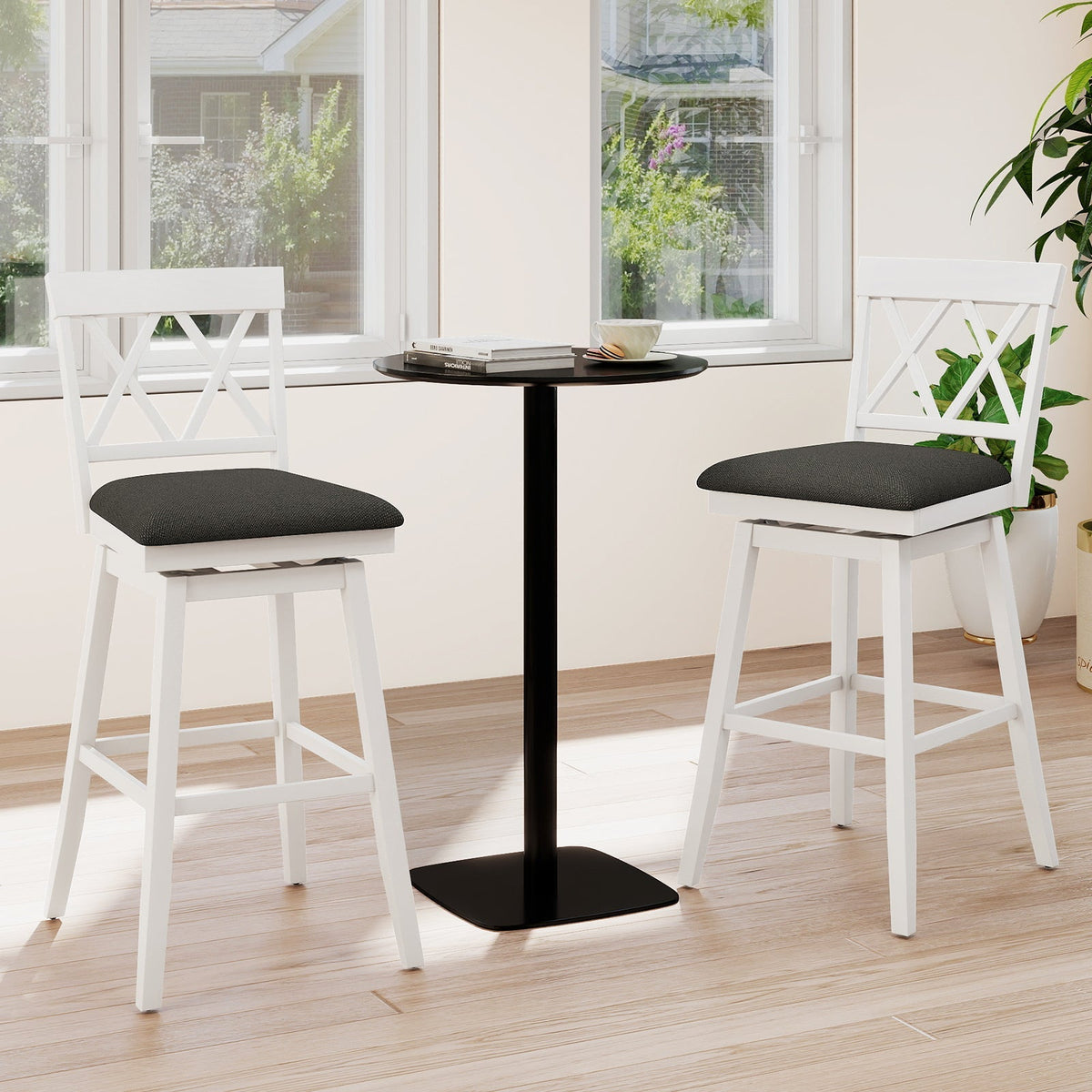 Swivel Bar Stools Set of 4 Counter Height Barstools with Backrest Upholstered Seat Cushion