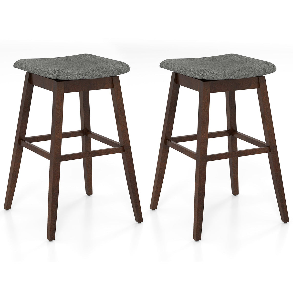 Juego de 2 taburetes de bar giratorios con reposapiés y patas de madera de caucho - Marrón