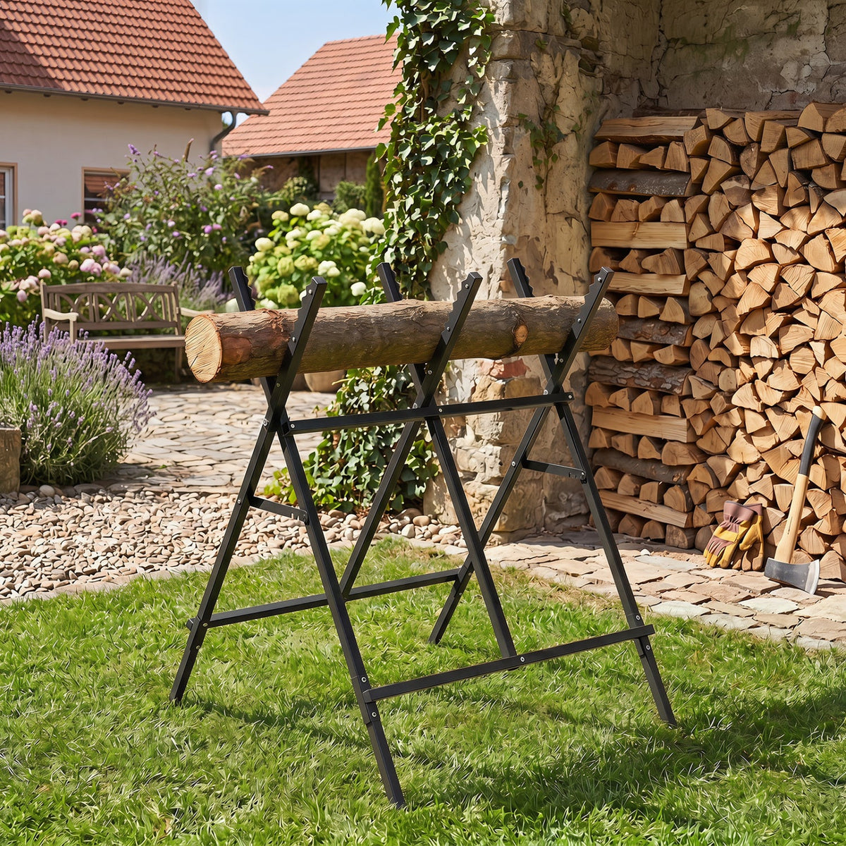 Folding Log Saw Horse with Anti-Slip Design - 220 lbs Capacity