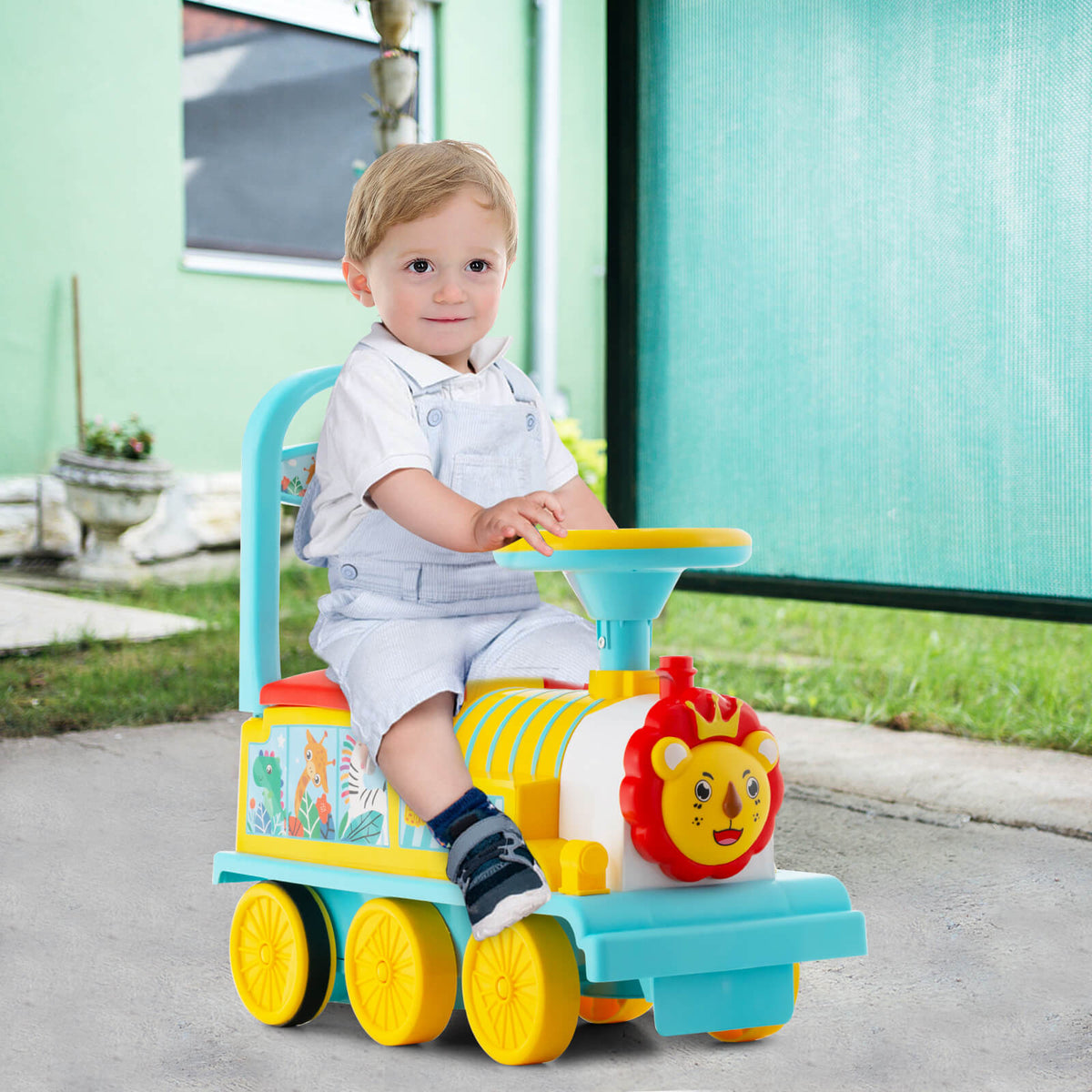 Tren de Juguete Eléctrico para Niños de 6V con 16 Vías-Azul Marino