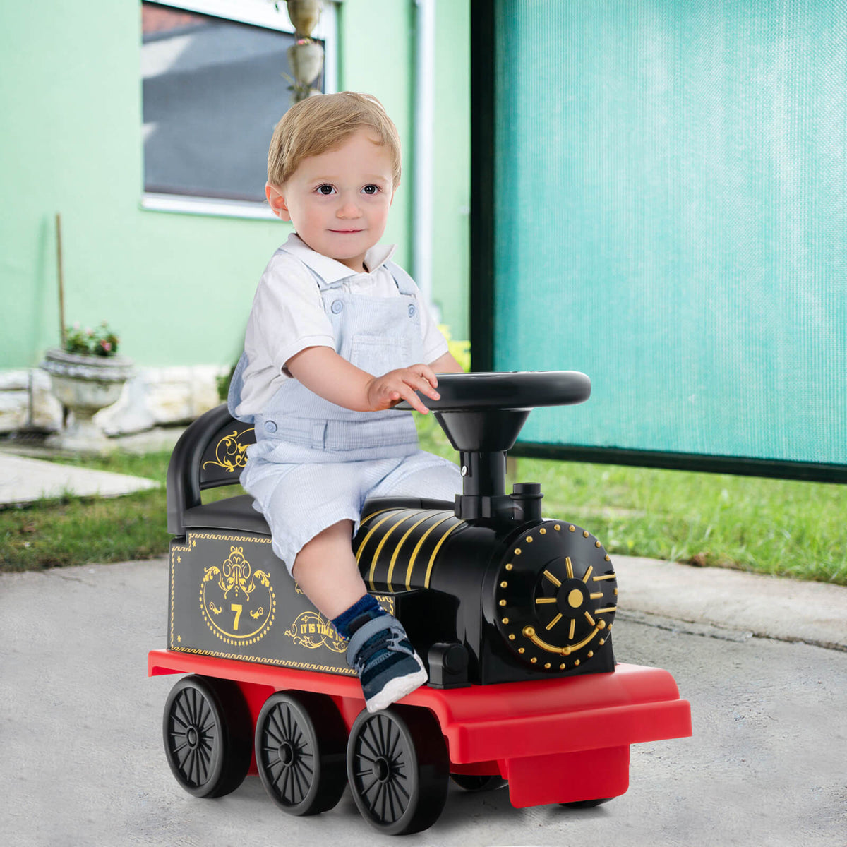 Tren de Juguete Eléctrico para Niños de 6V con 16 Vías-Azul Marino