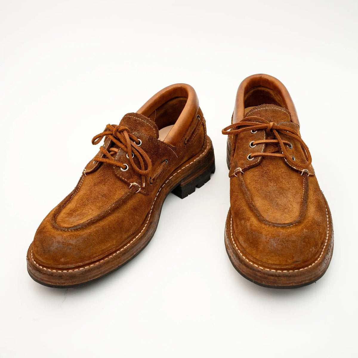 Brown Horse Butt Leather Moc-Toe Lace-Up Shoes