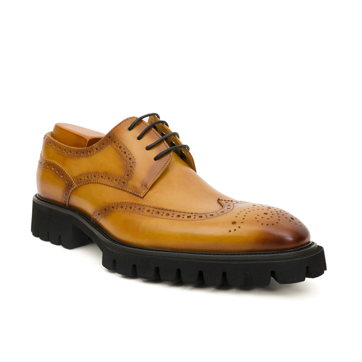 Tan Wingtip Cow Leather Derby Shoes