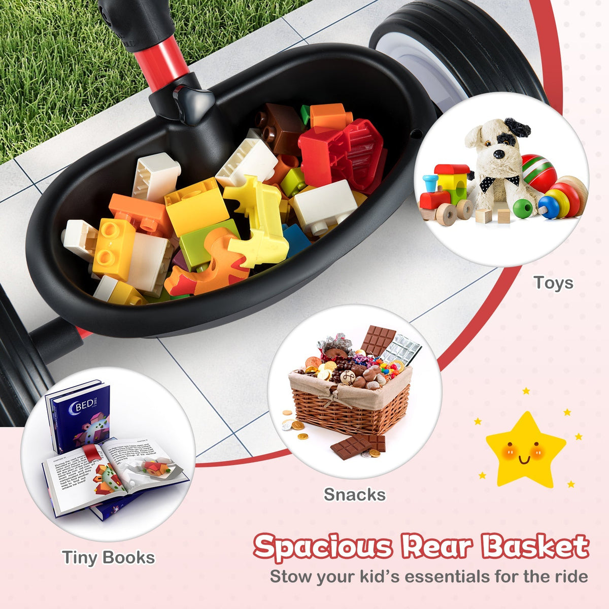 Toddler Tricycle with 3-Position Seat and Storage Basket for Kids