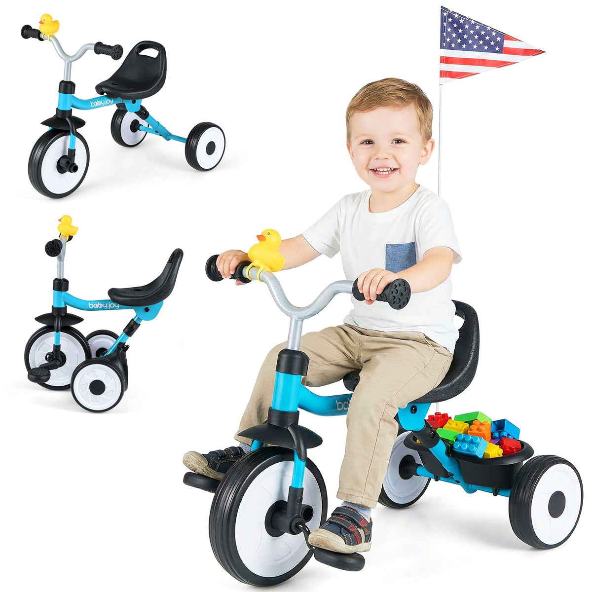Toddler Tricycle with 3-Position Seat and Storage Basket for Kids