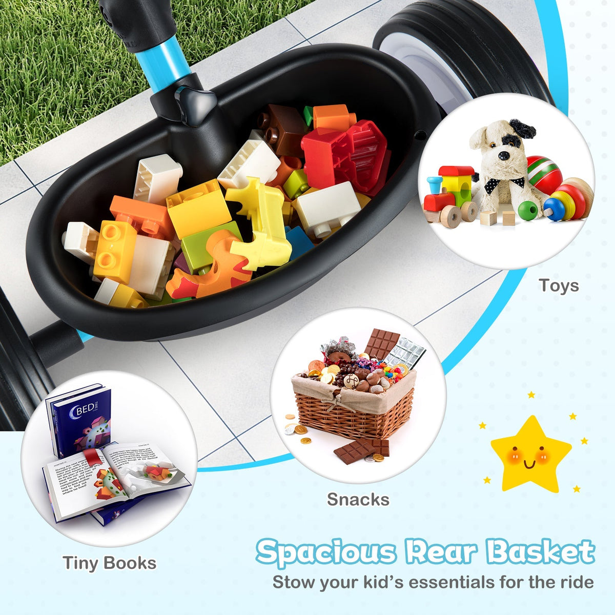 Toddler Tricycle with 3-Position Seat and Storage Basket for Kids