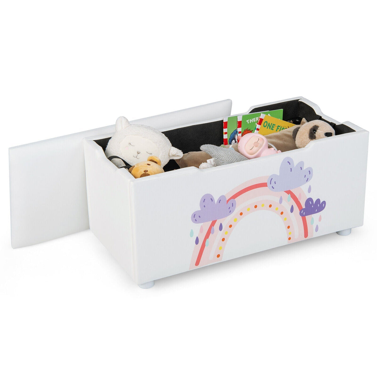 Kids Wooden Upholstered Toy Storage Box with Removable Lid-Navy