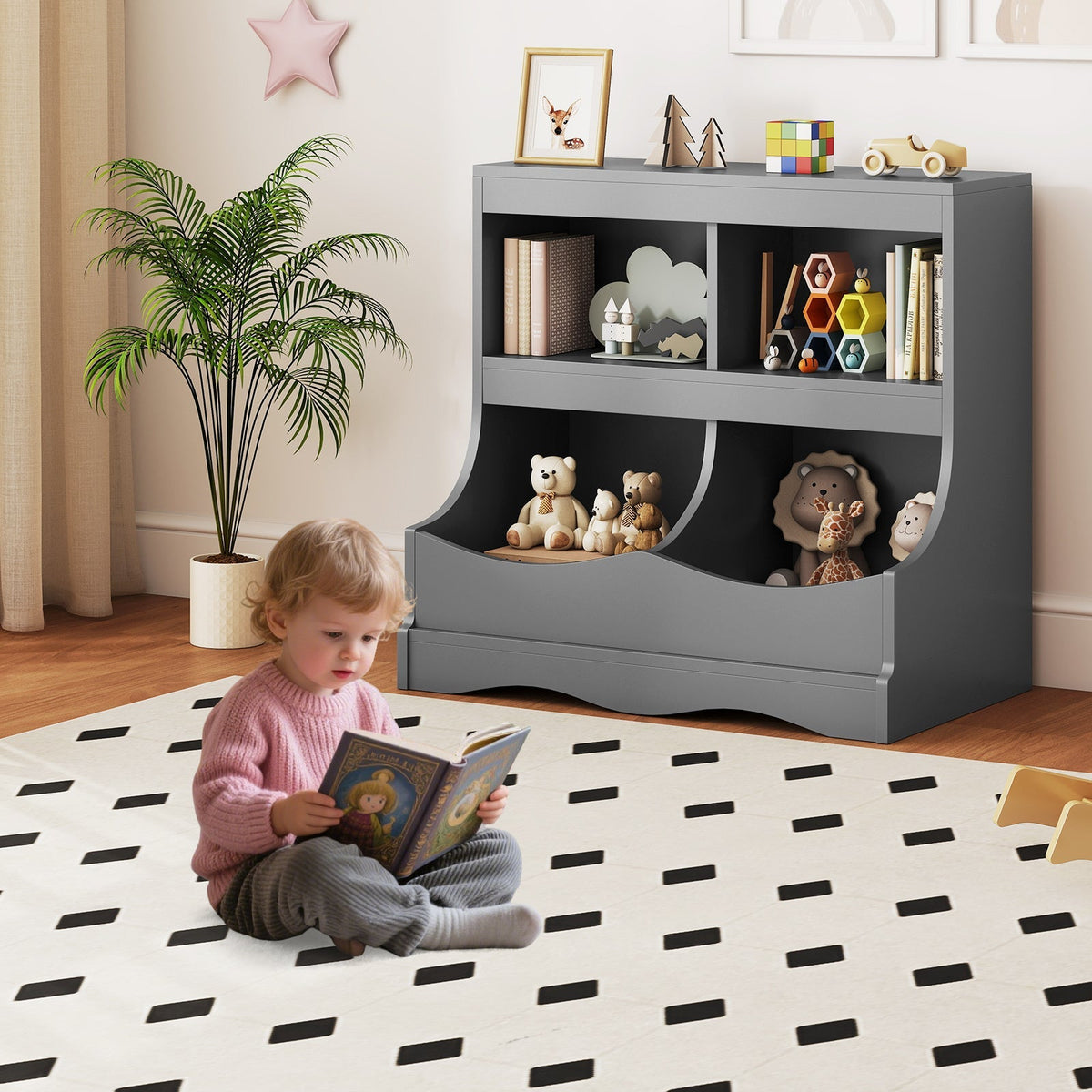 Toy Storage Organizer 4-Cubby Kids Bookcase for Toys and Books