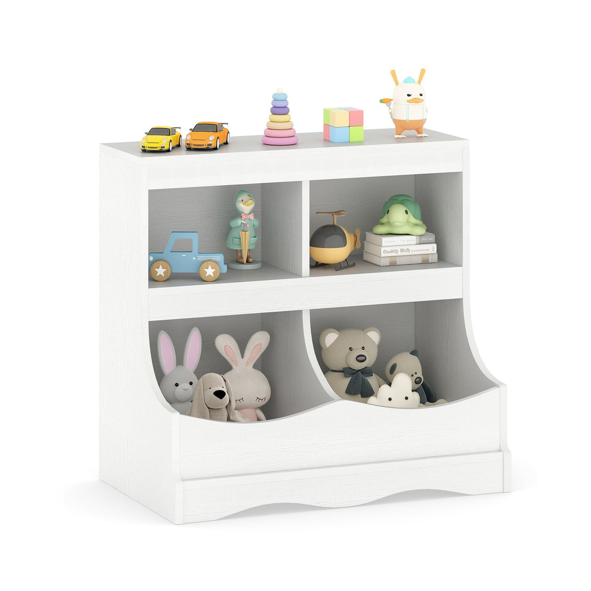 Toy Storage Organizer 4-Cubby Kids Bookcase for Toys and Books