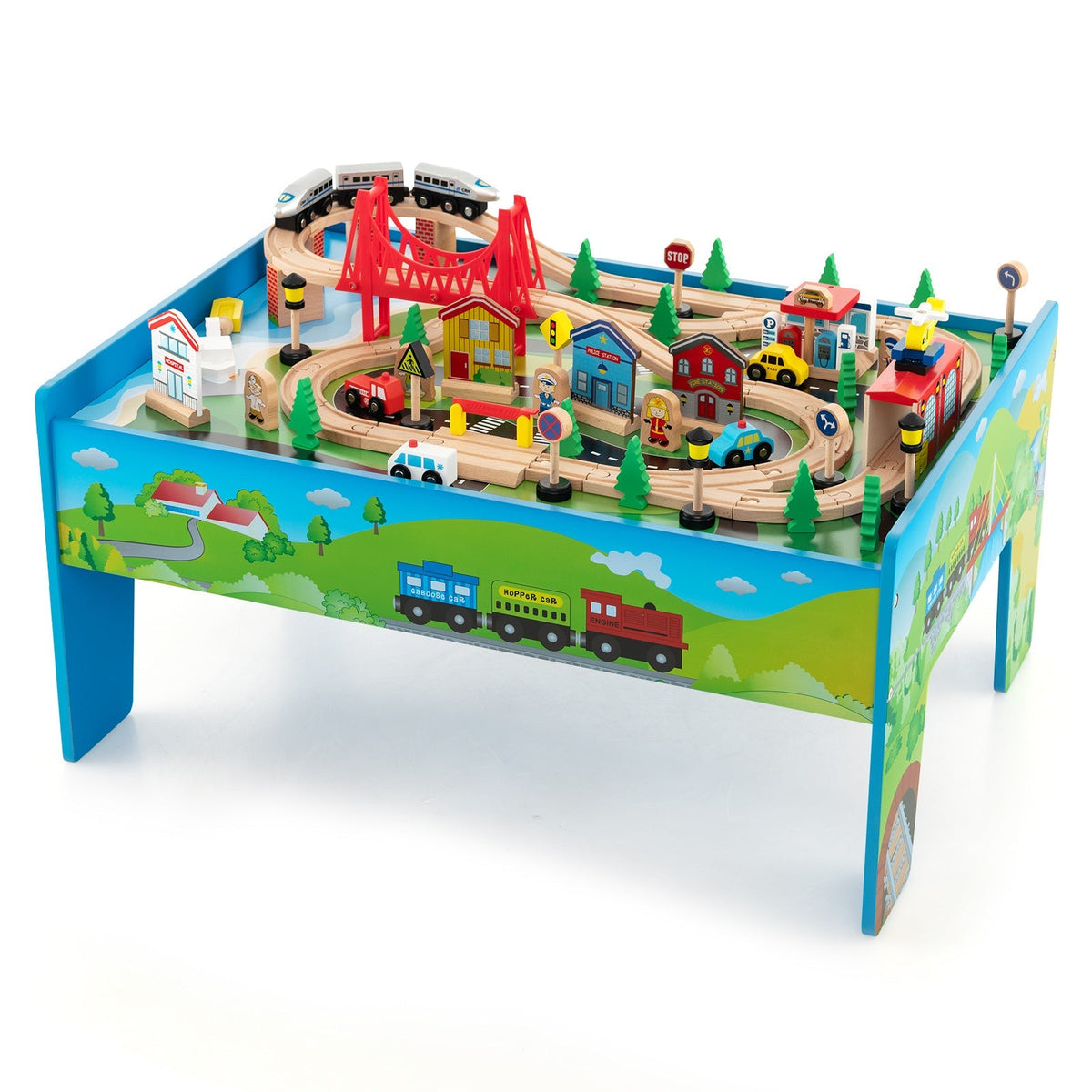 Juego de tren de madera de 80 piezas con mesa