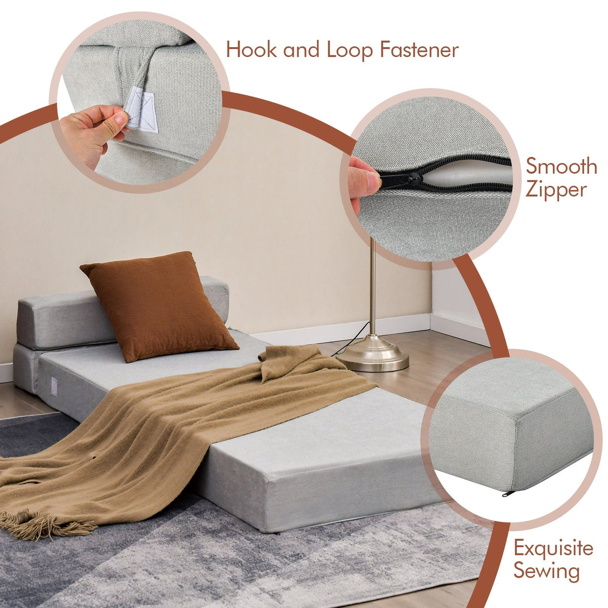 Tri-Fold Folding Chair Convertible Sleeper Bed