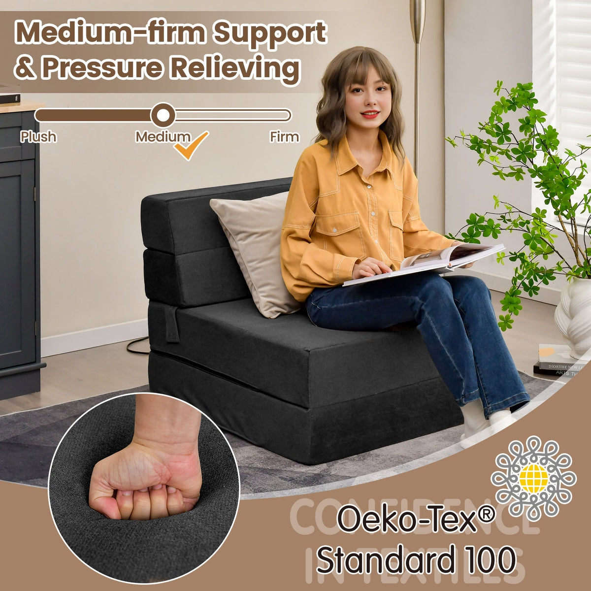 Tri-Fold Folding Chair Convertible Sleeper Bed