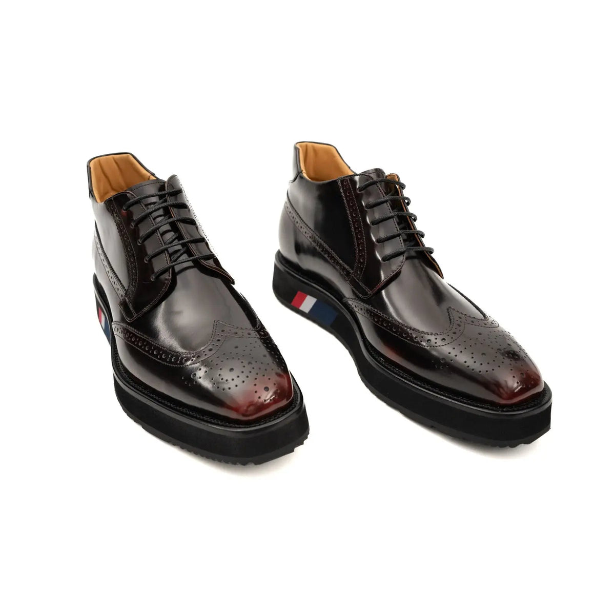 Dark Burgundy Calf Leather Wingtip Derby Shoes
