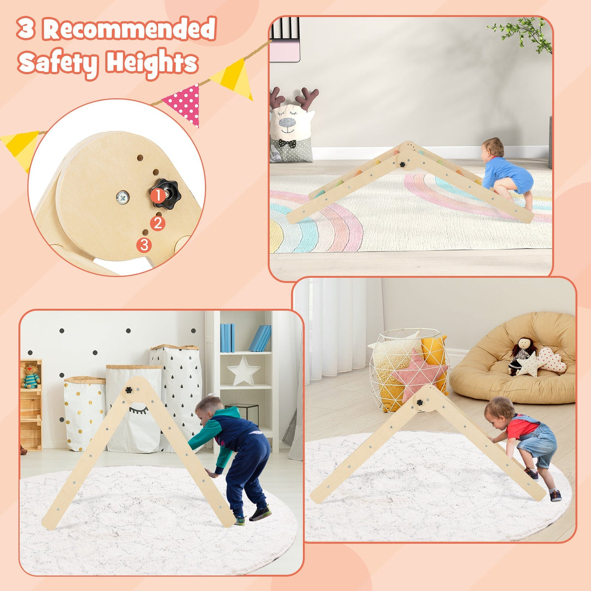 3-in-1 Climbing Set Foldable and Adjustable Kids Triangle Set