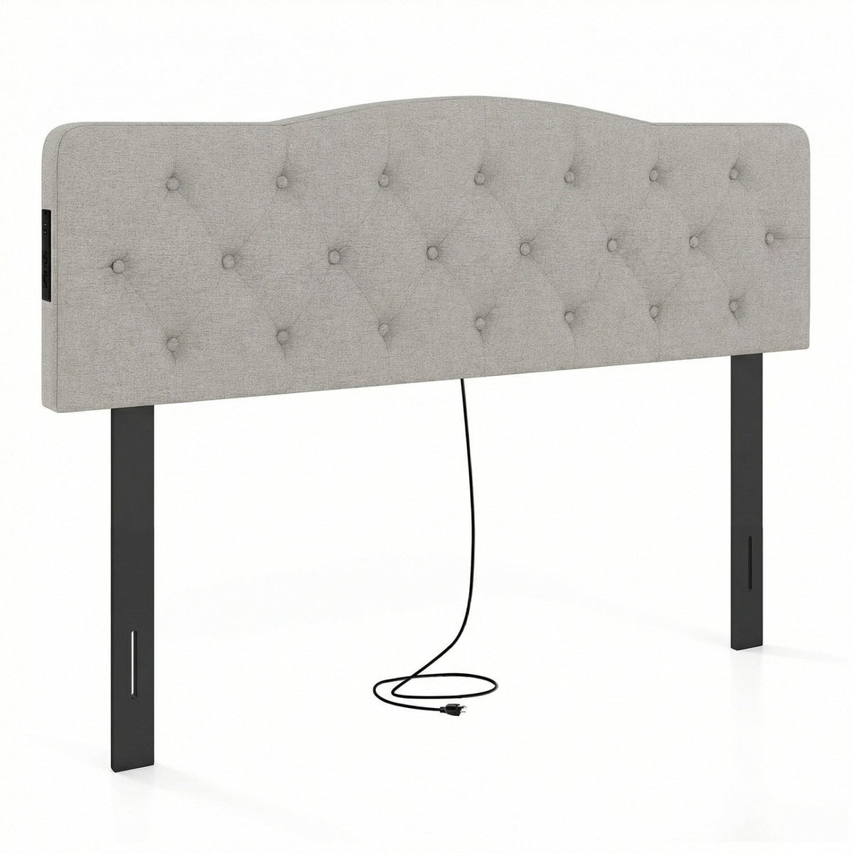 Tufted Upholstered Head Board for Queen and Full Size Bed with 2 AC Outlets