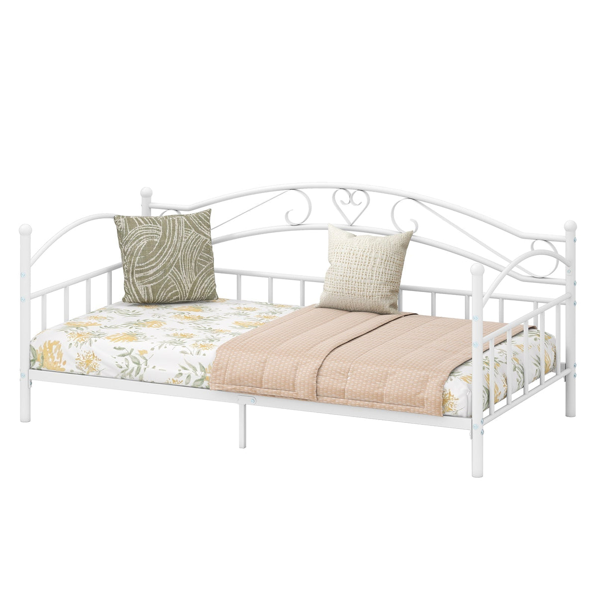 Twin Size Metal Daybed Frame with Headboard for Bedroom