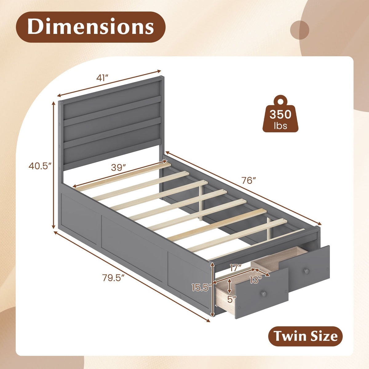 Twin Size Bed Frame with Storage Drawers and Headboard