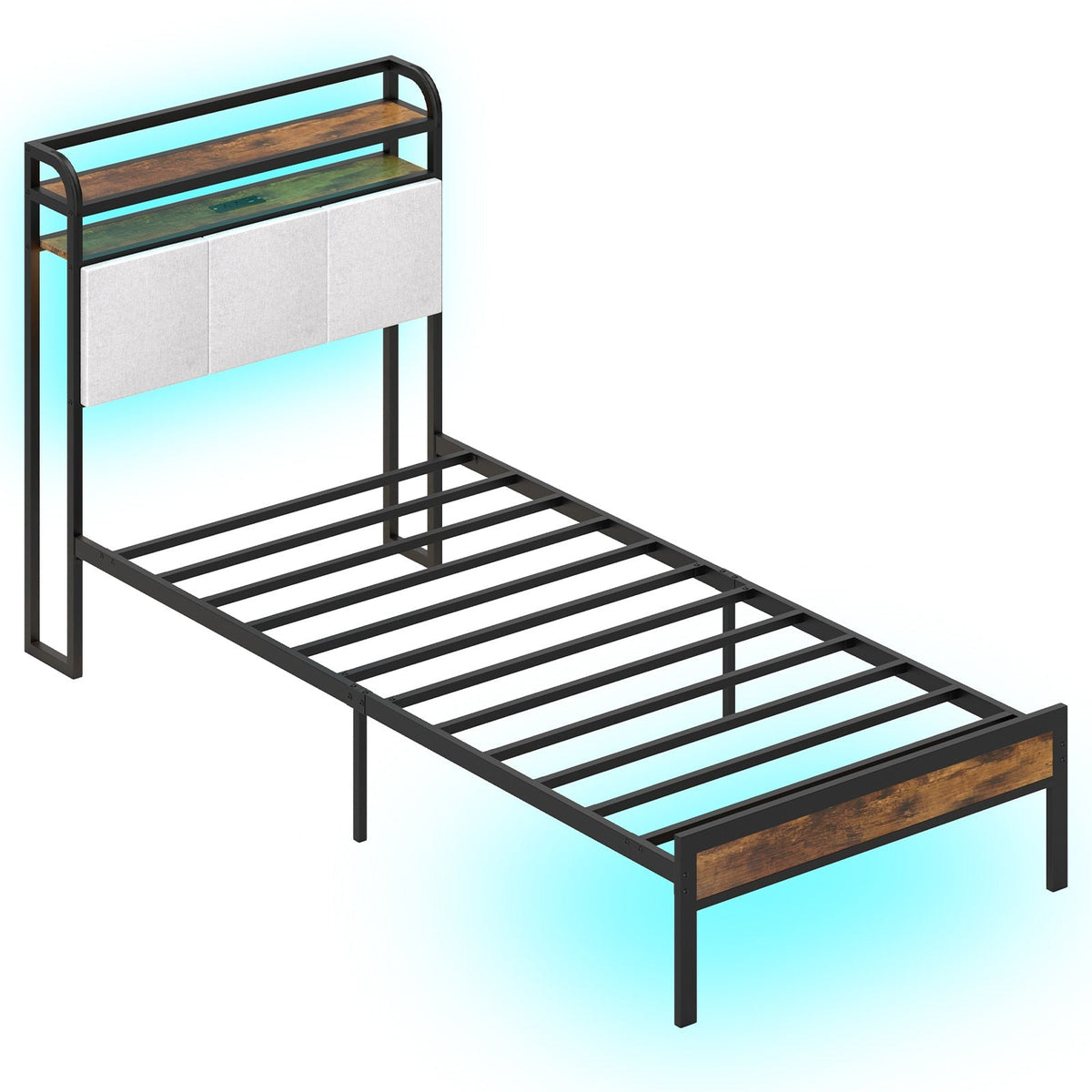 Twin/Full/Queen/King Size Bed Frame with LED Light and Charging Station