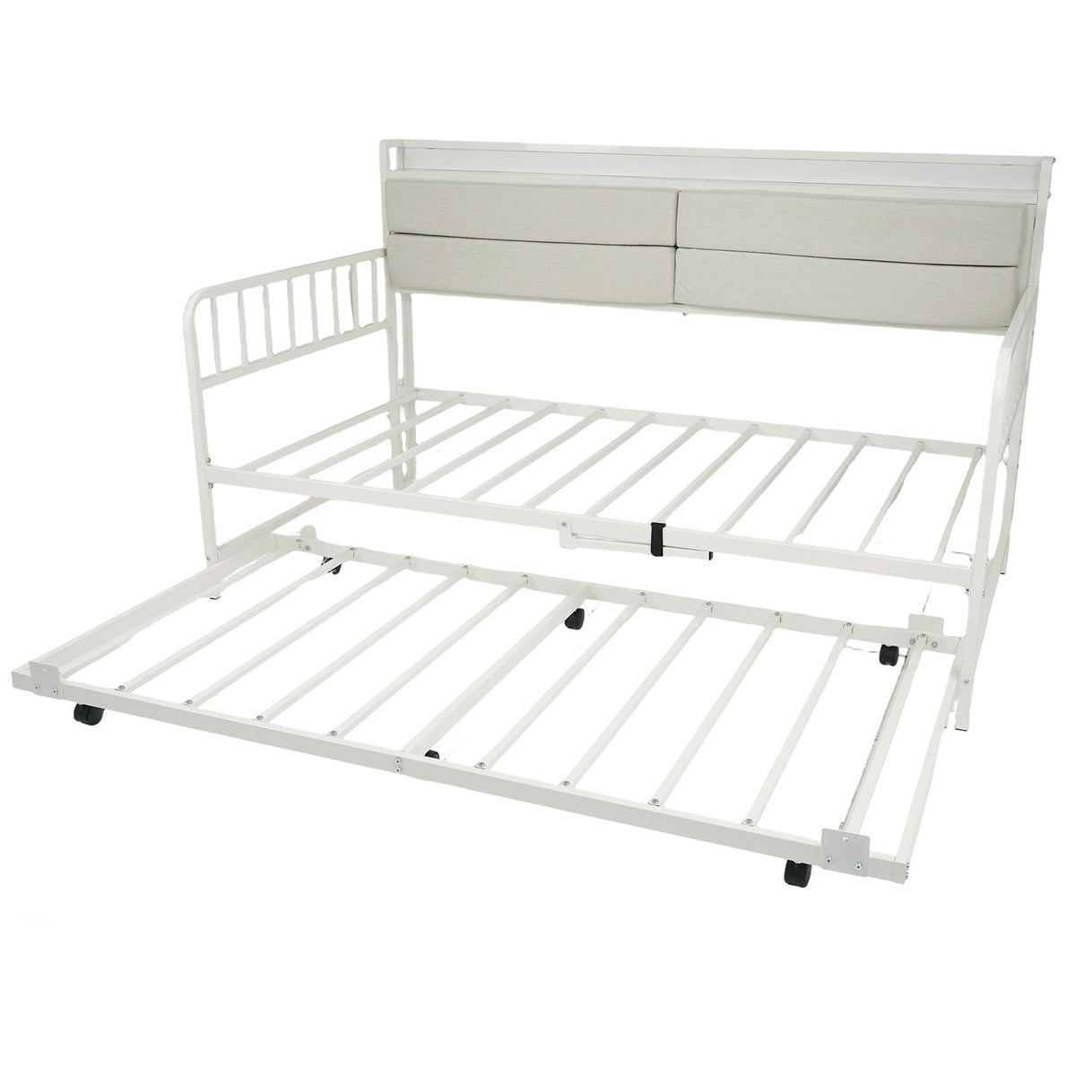 Twin Size Daybed with Trundle and Metal Bed Frame with Headboard