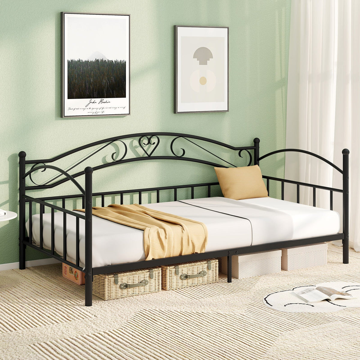 Twin Size Metal Daybed Frame with Headboard for Bedroom