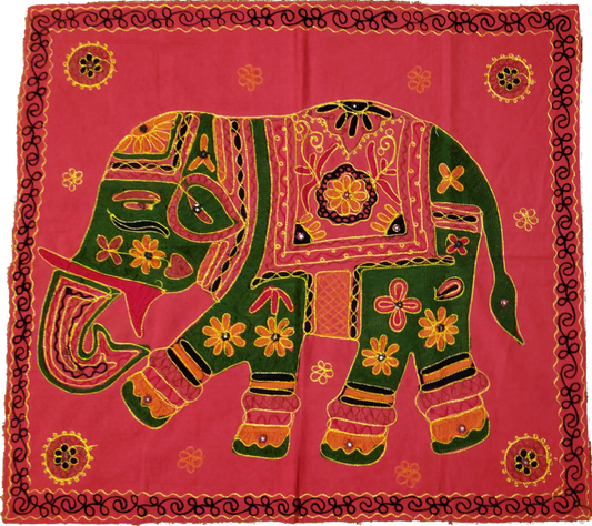Embroidered Red Cotton Elephant Wall Hanging 32x29 Inch
