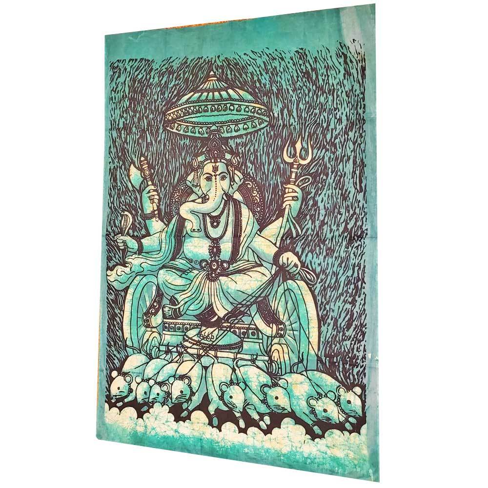 Batik Cotton Ganesha Wall Tapestry Banner 52x35 Inch