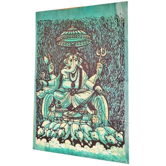 Batik Cotton Ganesha Wall Tapestry Banner 52x35 Inch