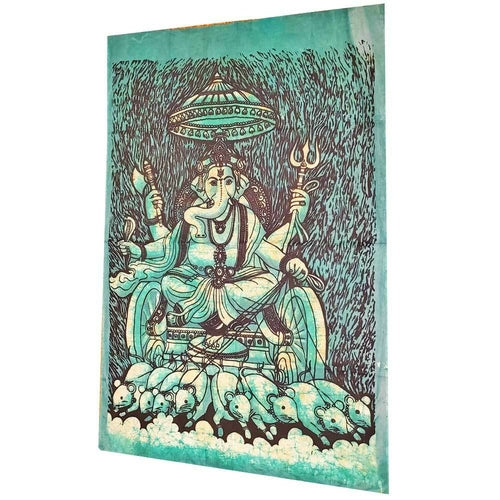 Batik Cotton Ganesha Wall Tapestry Banner 52x35 Inch