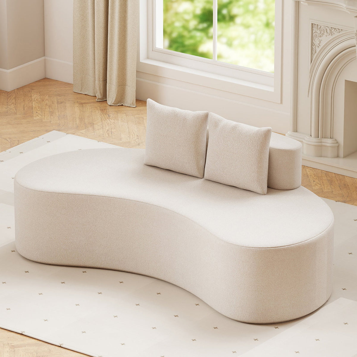 Upholstered Curved Sofa with 2 Cozy Pillows