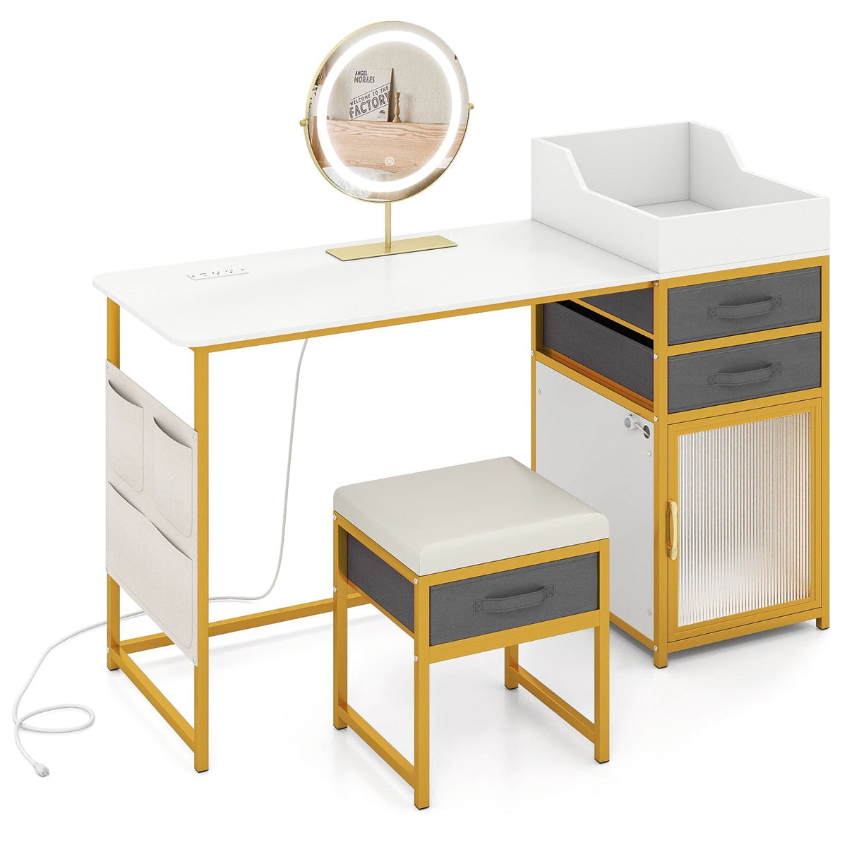 Vanity Desk with Rotatable Lighted Mirror 55 Inch Makeup Vanity Table-White
