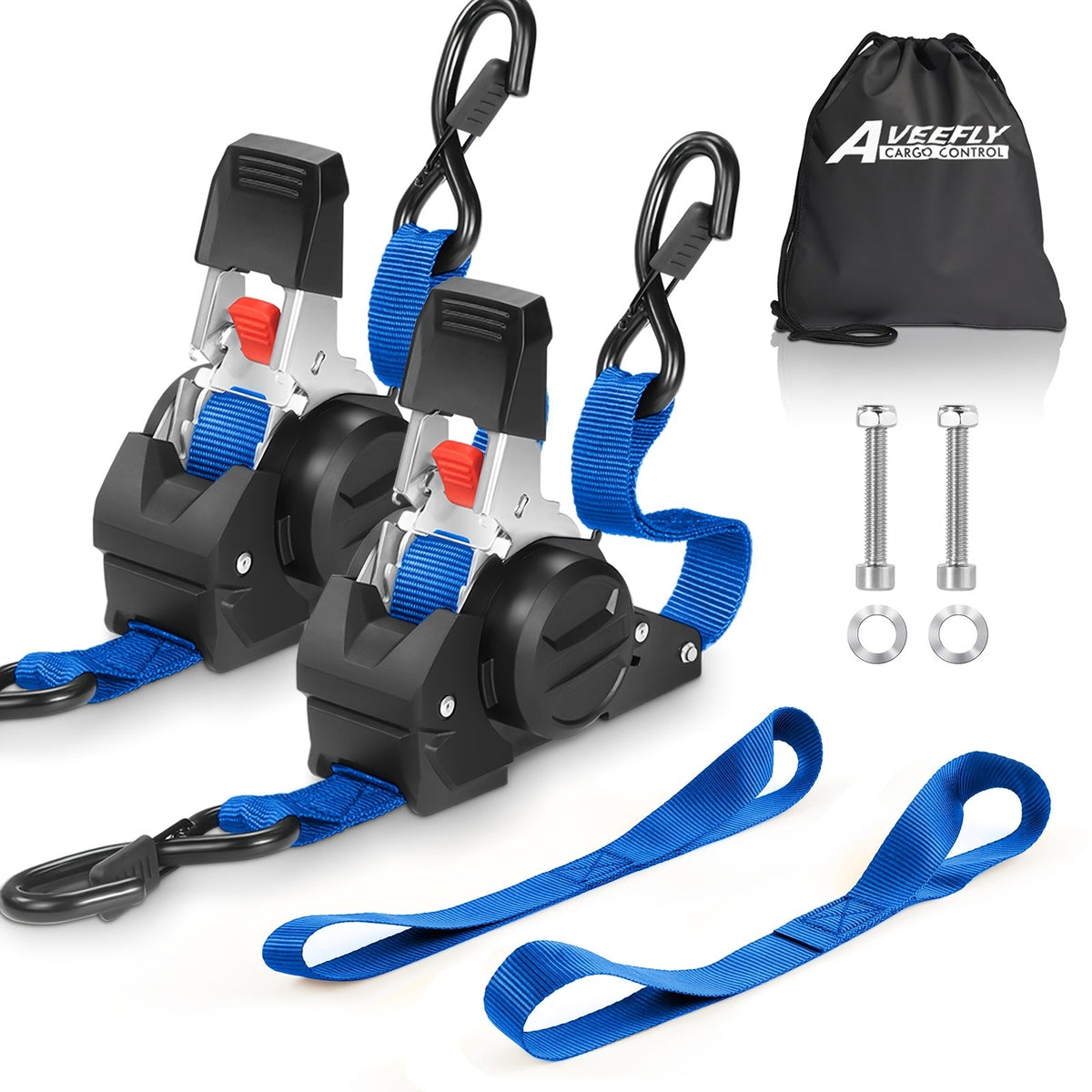Correas de amarre de trinquete retráctiles de 4 piezas – Correas de carga autorretráctiles de servicio pesado de 10 pies para camiones, remolques y motocicletas
