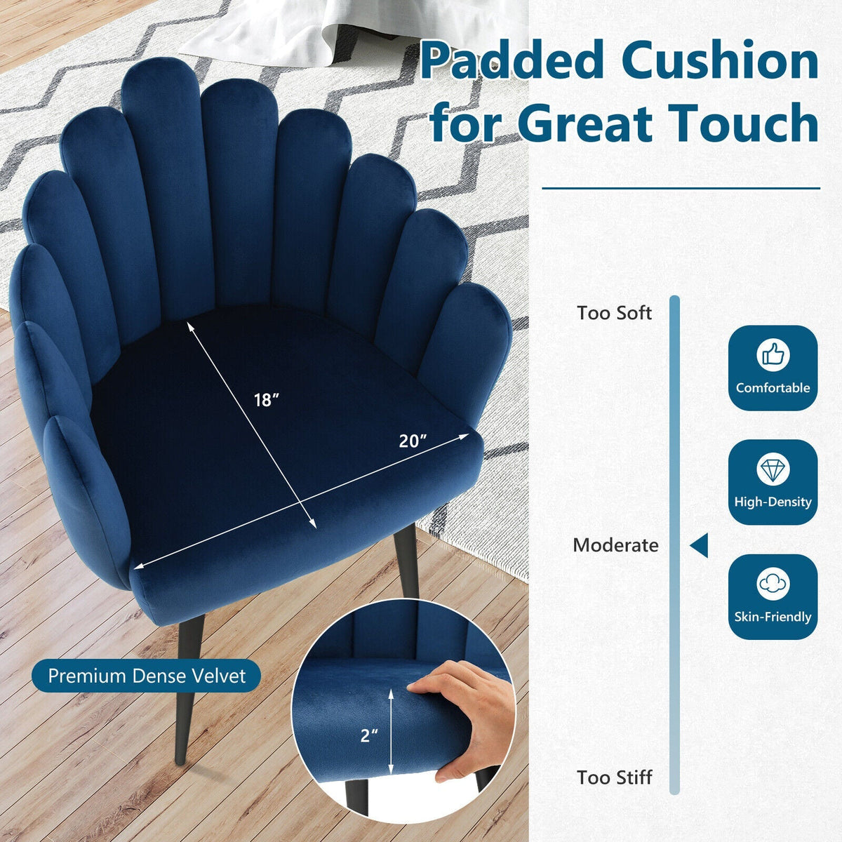 Modern Velvet Dining Chair with Metal Base and Petal Backrest