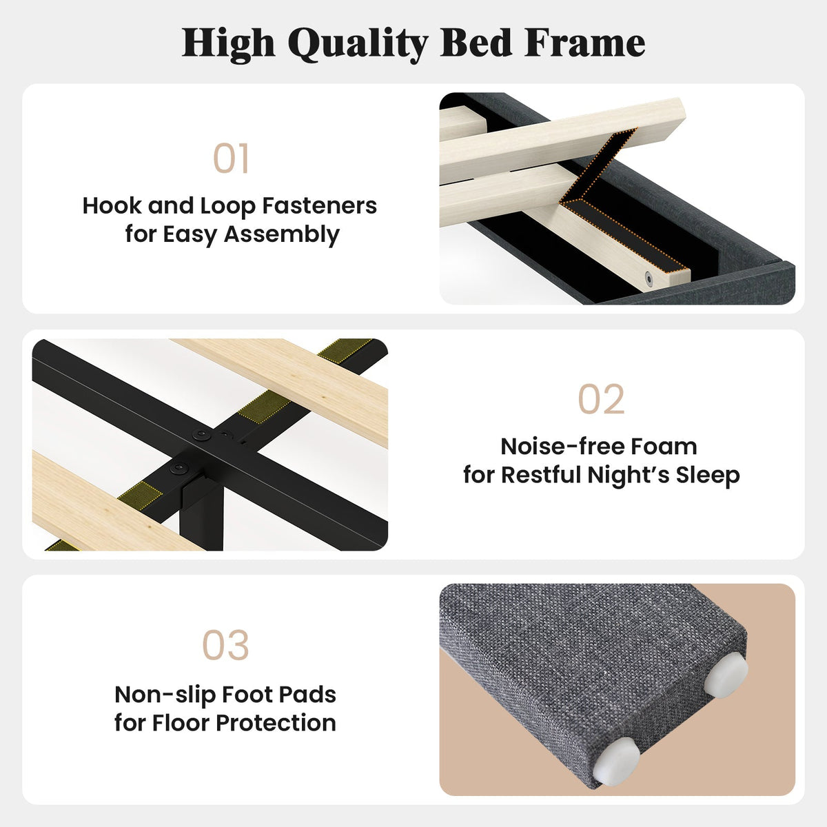 Velvet Upholstered Platform Bed with Height Adjustable Vertical Channel Headboard