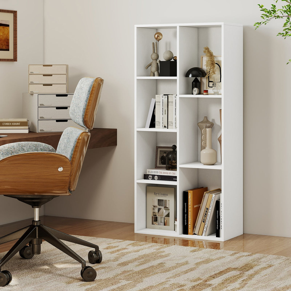 Vertical or Horizontal Freestanding Bookshelf with 7 Compartments