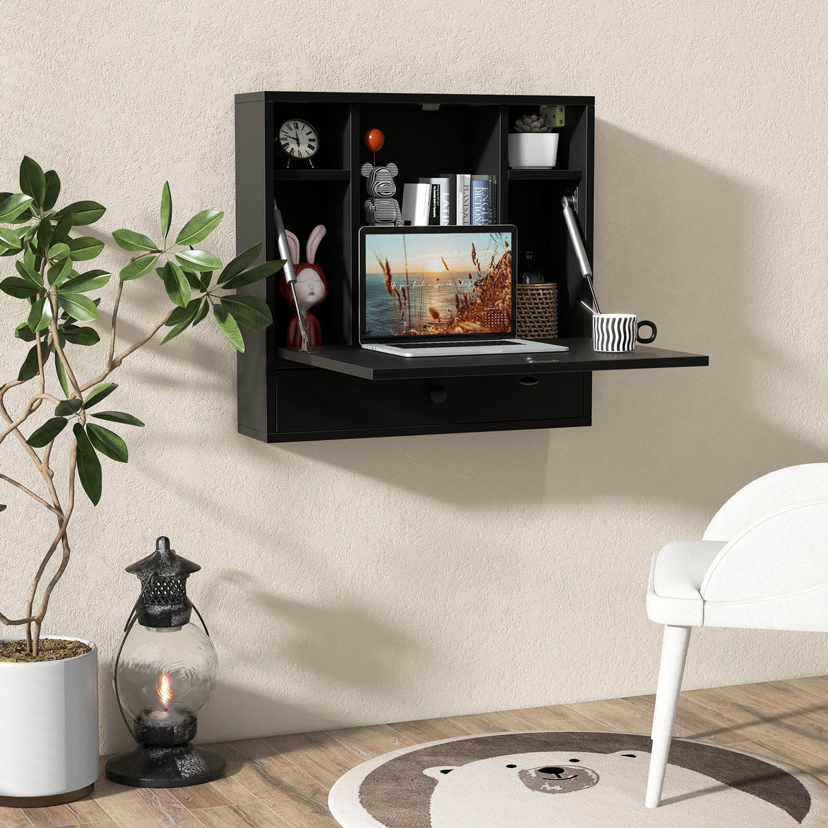 Wall-Mount Floating Desk Foldable Space Saving Laptop Workstation