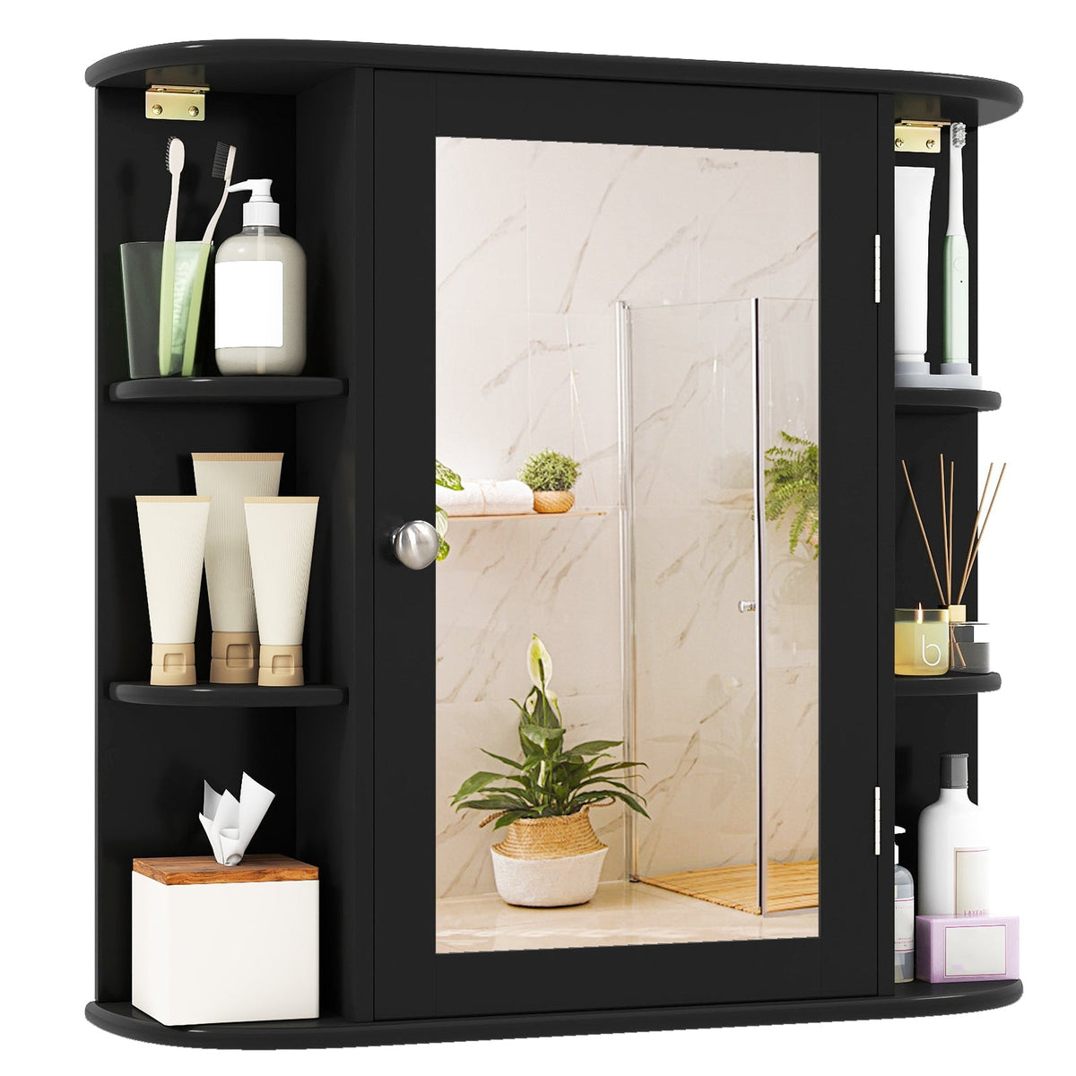 Wall-Mounted Bathroom Mirror Cabinet with Storage Shelves