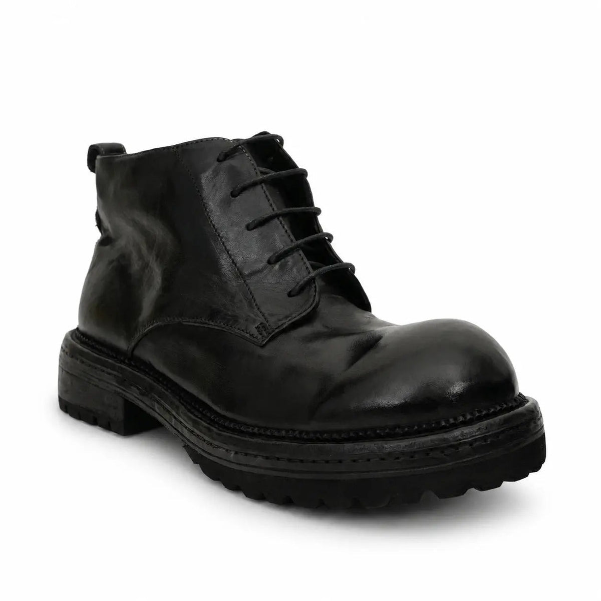 Black Plain-Toe Cow Leather Ankle Boots