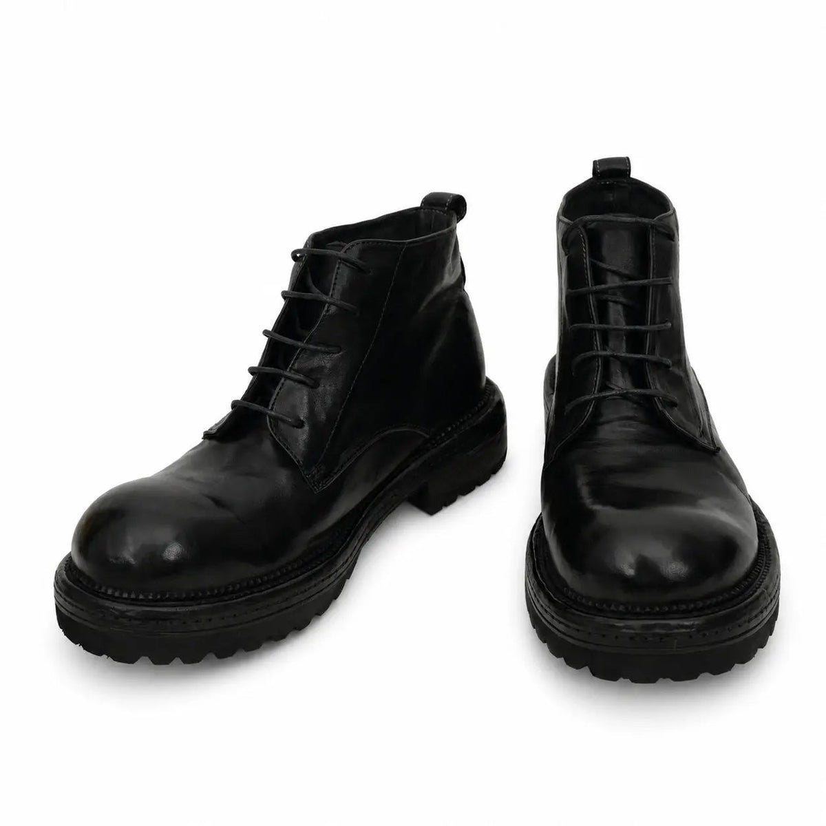 Black Plain-Toe Cow Leather Ankle Boots